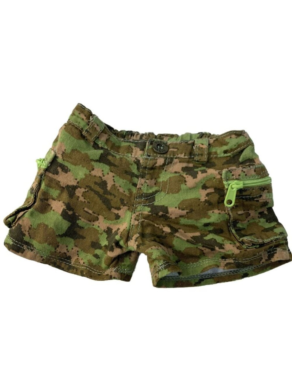 ZIPPER POCKET Build-A-Bear Camouflage Cargo Soldier Hunter Shorts Brown & Green